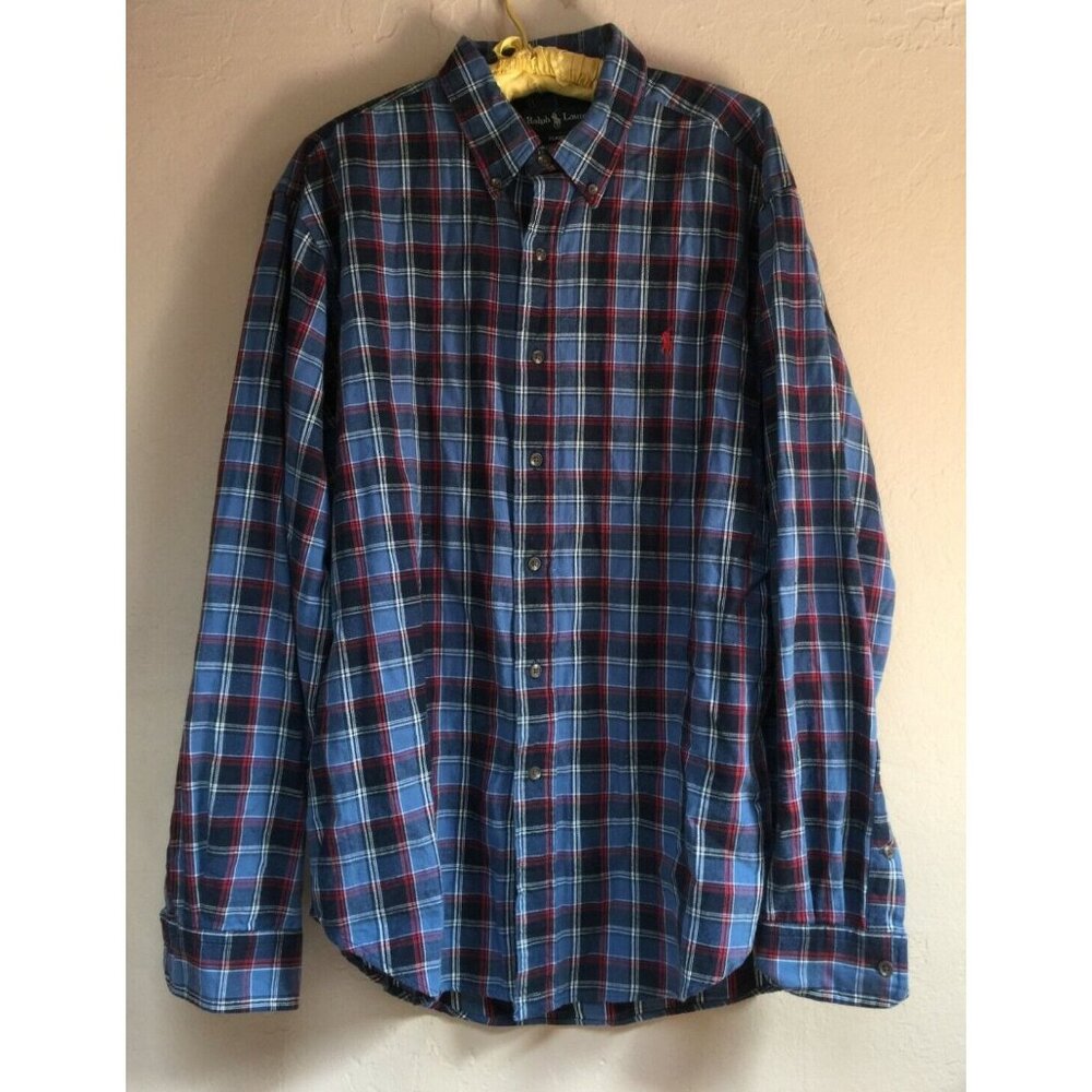 Ralph Lauren Mens XL Classic-Fit Long Sleeve Checkered Button-Down Shirt Casual